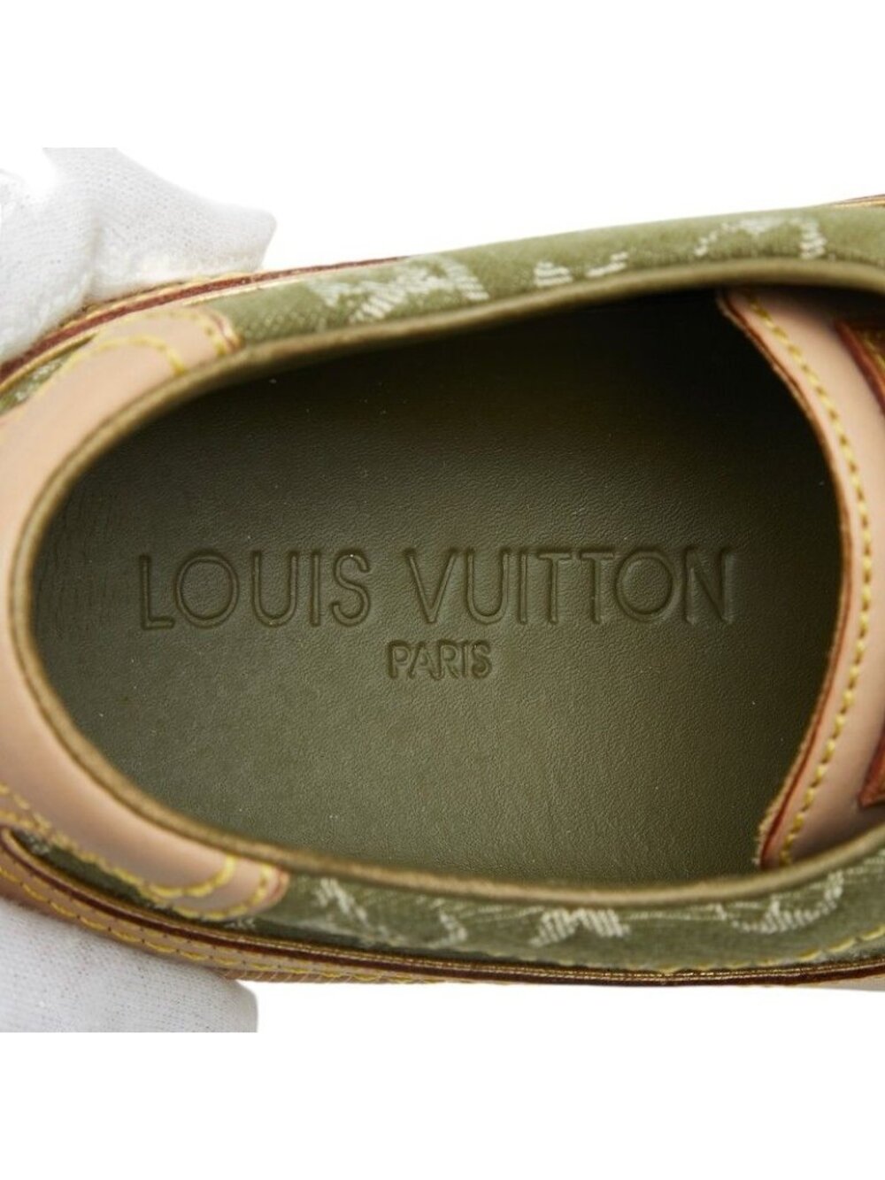 Louis Vuitton Monogram Sneakers 35.5 Beige Green Canvas Leather - Picture 7 of 8